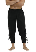 Mens Pirate Pants Ankle Banded Cuff Renaissance Pants Medieval Viking Navigator Pirate Costume Trousers Gothic Pants Black 3X-Large