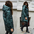 Women's Mid-length Solid Color Cotton Hooded Jacket Pi-Mart