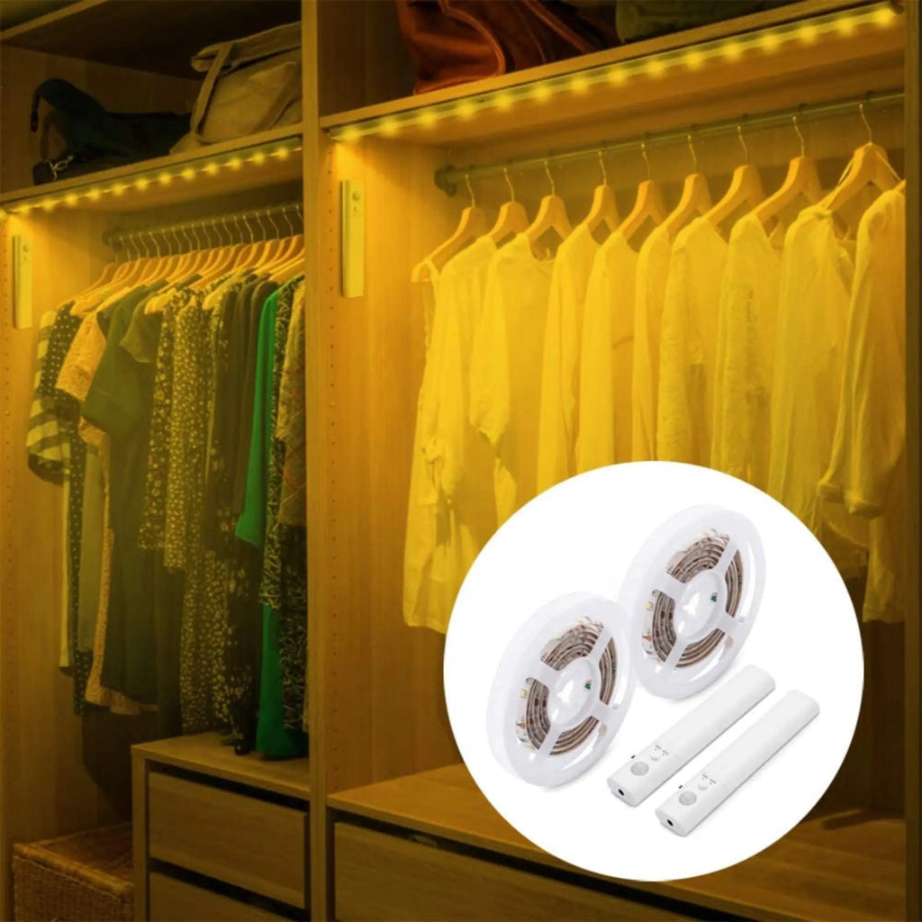 Motion Sensor LED Light Strips for Wardrobe, Bathroom, Stairs (6.5 feet) Pi-Mart