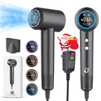 Hair Dryer 1500W High Speed Blow Dryer with Plasma Tech (Positive+Negative Ionic) LED Display 5 Temps 2 Speed Thermo-Control 110000 RPM Fast Drying Plasma Hair Dryer for Home or Travel (Gray)