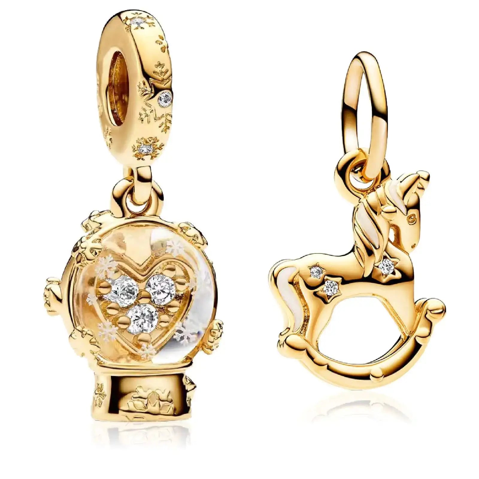 MSPOVOF Christmas Charms 2 Piece/set S925 Sterling Silver Bead for Bracelets and Necklaces for Christmas Family Birthday Women Jewelry Present