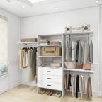 306 Closet Organizer System with Closet Shelves Wall Mounted, White Clothing Racks for Hanging Clothes, Clothes Organizer with Closet Drawers, Wooden Wardrobe Closet System with Hanging Rod Pi-Mart