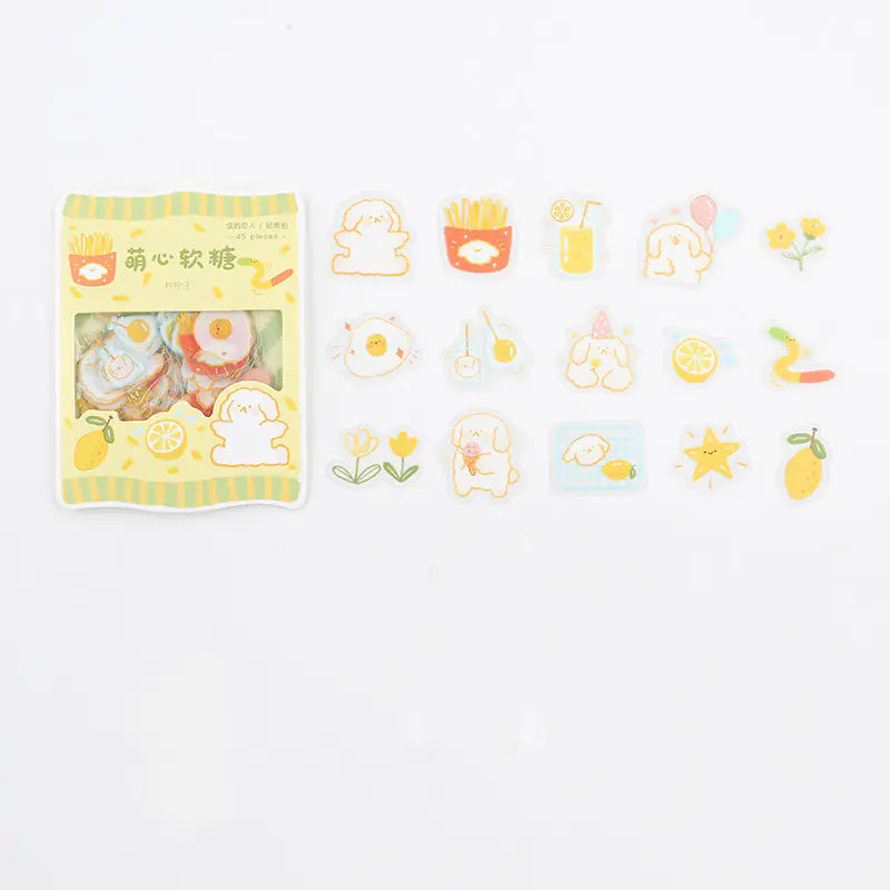 Cute Cartoon Animal & Fruit PVC Sticker Pack (45 pcs) Pi-Mart