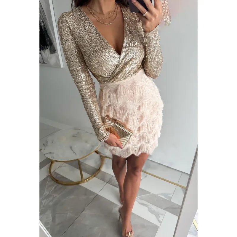 Autumn And Winter New Party Sequins Multicolor Dress Pi-Mart