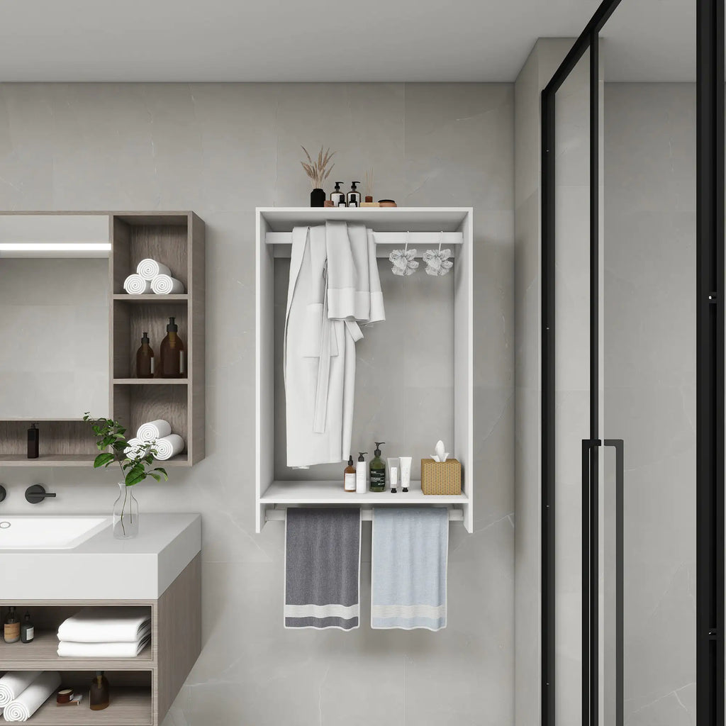B3 DIY Modular Wooden Closet Organizer System with 2 Hanging Rods Shelves Wall Mount Shelving for Walk in Closet Bedroom and living room Organization Built in Clothes Storage White 31.49''W x 16.04''D x 47.24''H Pi-Mart