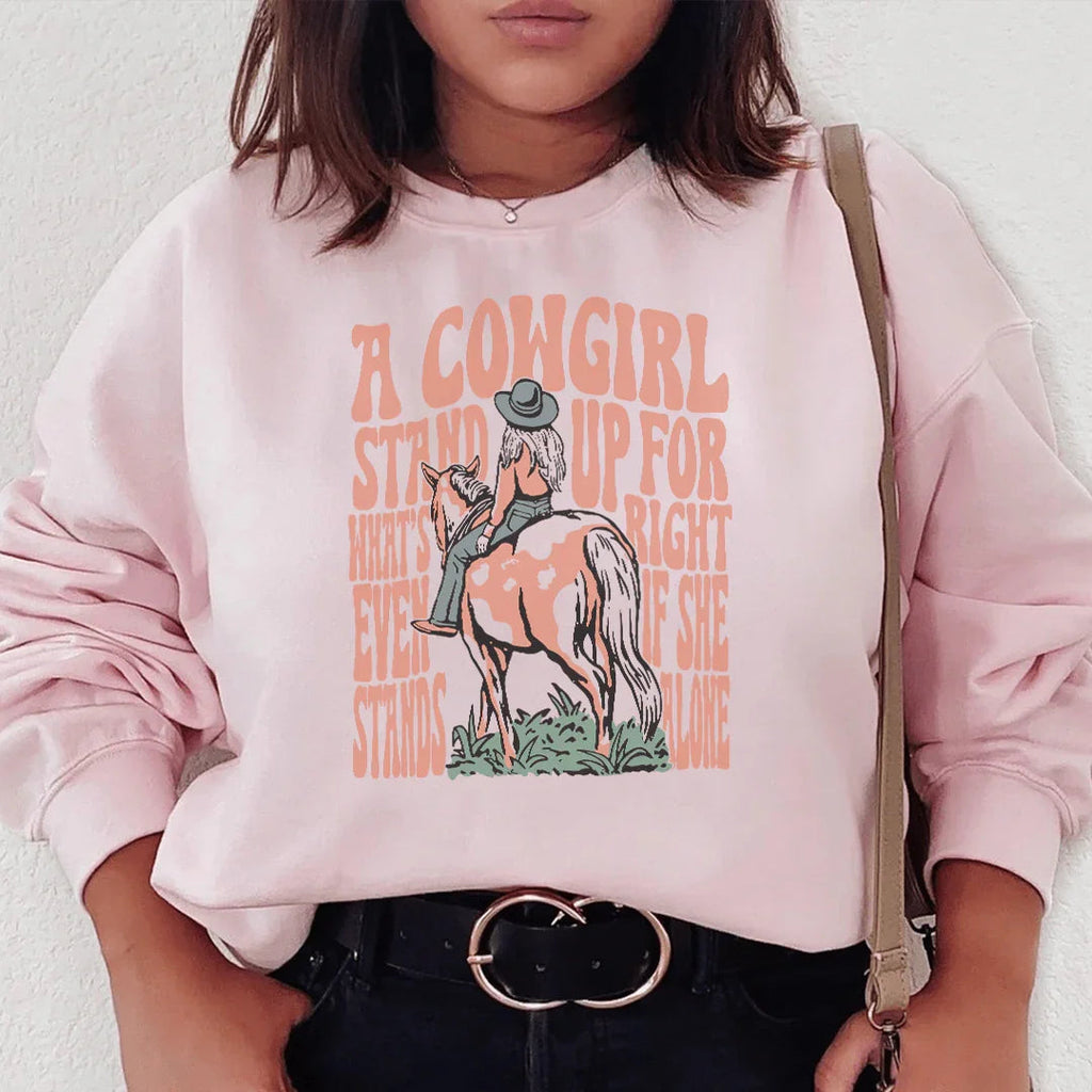 A Cowgirl Stand Up For What's Right Even If She Stands Alone Tee Peachy Sunday