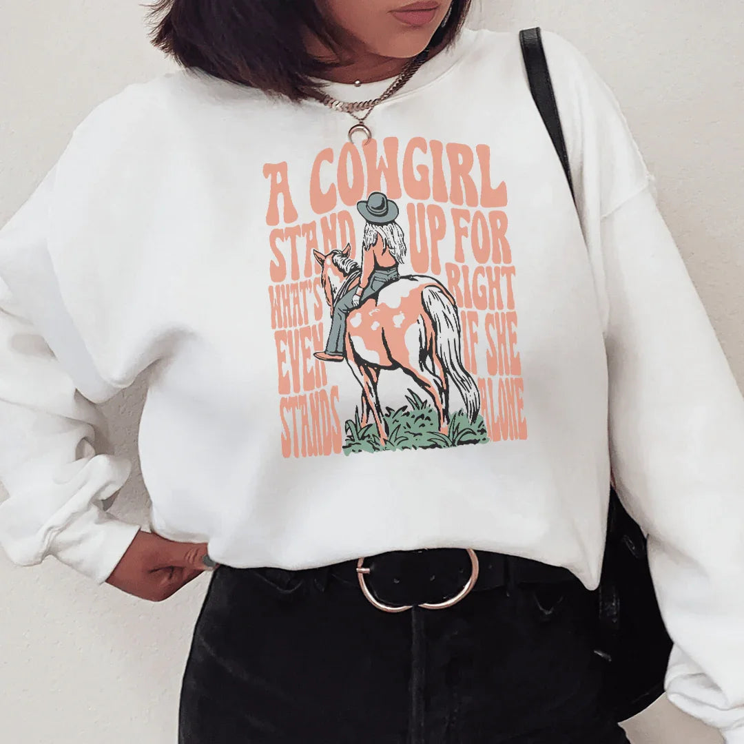 A Cowgirl Stand Up For What's Right Even If She Stands Alone Tee Peachy Sunday