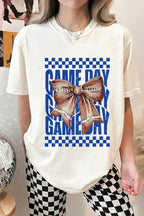 White Football Bow Game Day Crewneck T Shirt