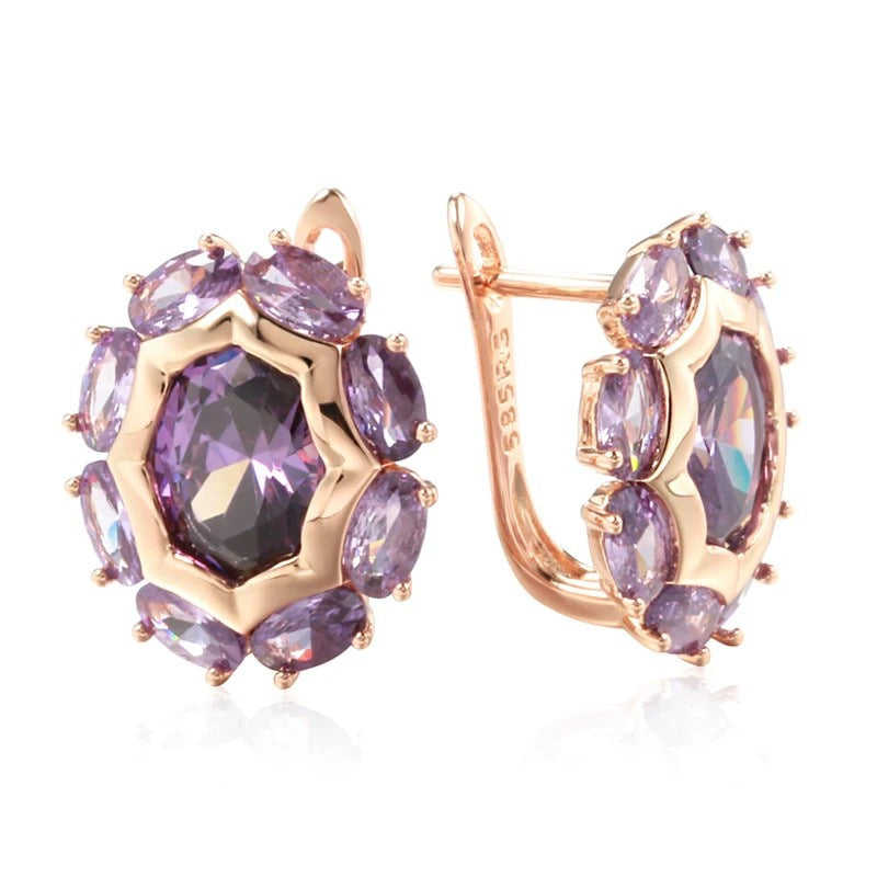 Gulkina Purple Gold Ring Earrings Necklace Amethyst Ornament Suit Pi-Mart