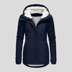 Winter Hooded Jacket Solid Color Warm Buckle Zip-up Fleece Jacket With Pockets Women's Casual Jacket Pi-Mart
