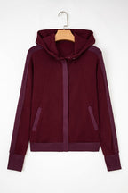 Waffle Zip Up Snap Button Hooded Jacket THRIXINE