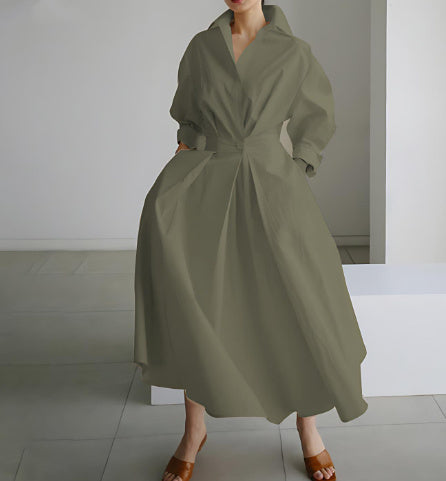 Long-sleeve Blouse Elastic Waist Swing Dress Pi-Mart