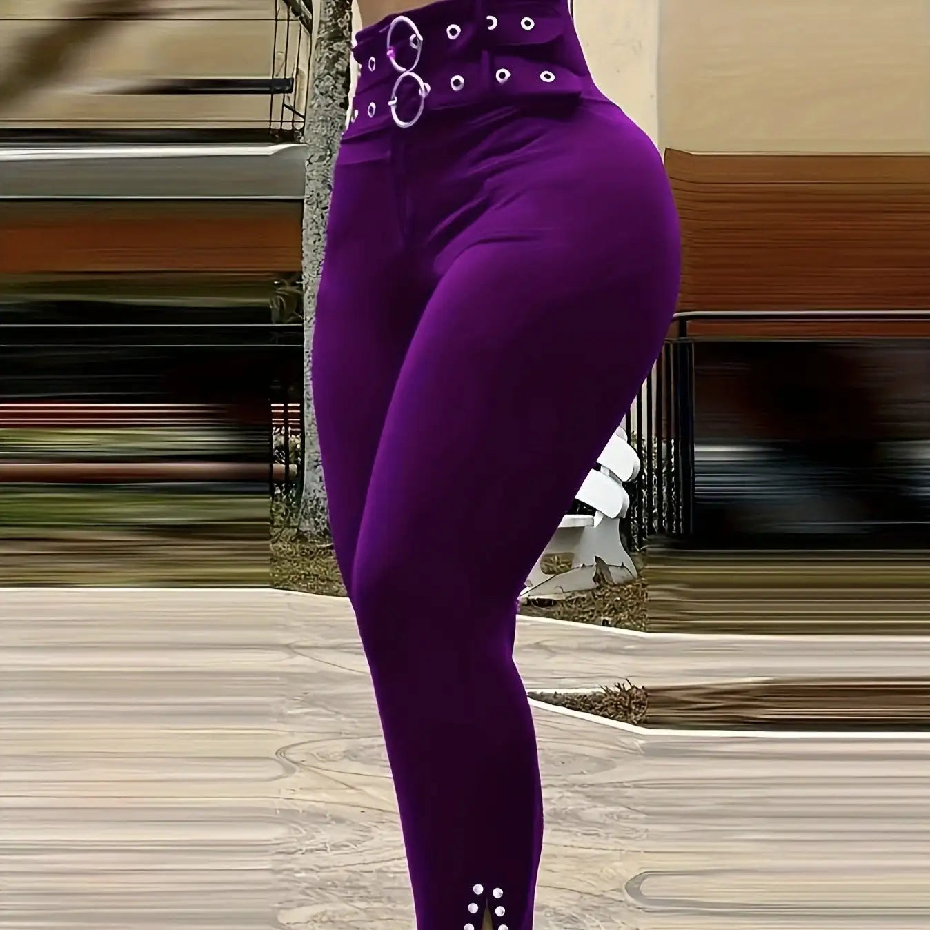 Ladies' Solid Color Fashionable High Waist Sexy Slim Fit With Eyelets Versatile Pants - SJB-DIAMOND ELITES