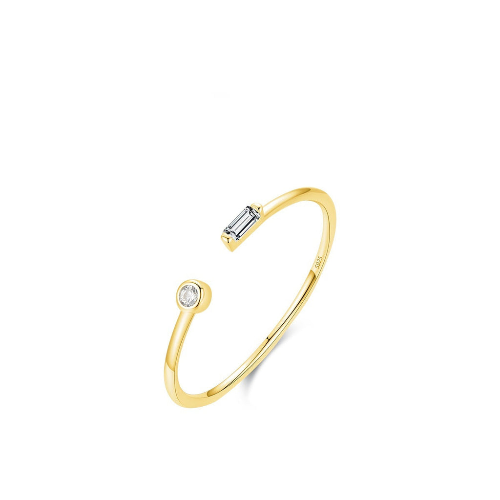 Sterling Silver Micro Inlaid Zircon Adjustable Open Ring Pi-Mart