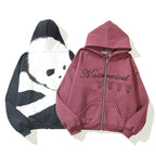 Design Letter Print Skull Burgundy Pullover Zip Jacket Sweatshirt Pi-Mart