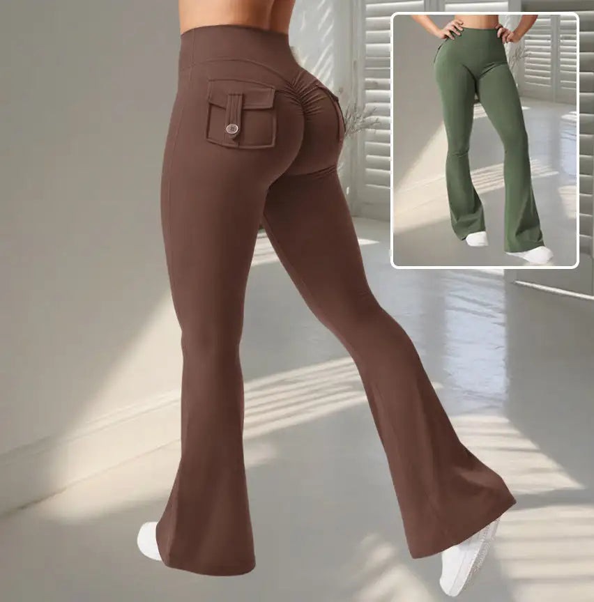 Yoga Fitness Flared Pants With Pockets Ins Fashion Slim High Waist Sports Trousers  Scrunch Butt Booty Workout Lifting Leggings - SJB-DIAMOND ELITES