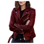 Women's Short Women's Leather Jacket Coat Jacket Pu Pi-Mart