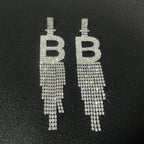 Fashion Jewelry 925 Silver Needle Ornaments Rhinestone Letter B Earrings Banquet Tassel Ear Ornaments Female Pi-Mart