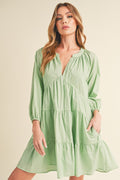 Notched Balloon Sleeve Tiered Mini Summer Dress For Women, A Chic & Trendy Statement and Comfortable Piece Stevvex