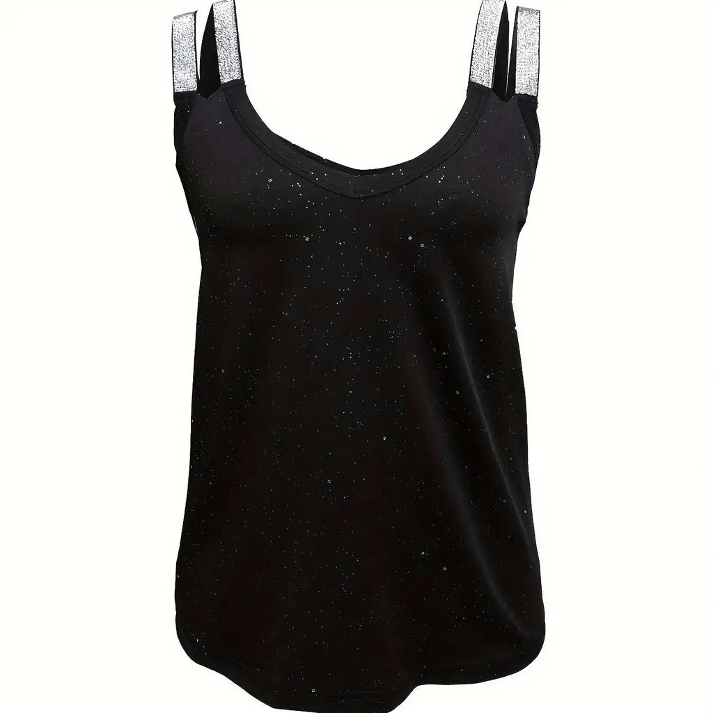 Women's Solid Color Rhinestone Shoulder Strap Sequin Camisole Top - SJB-DIAMOND ELITES