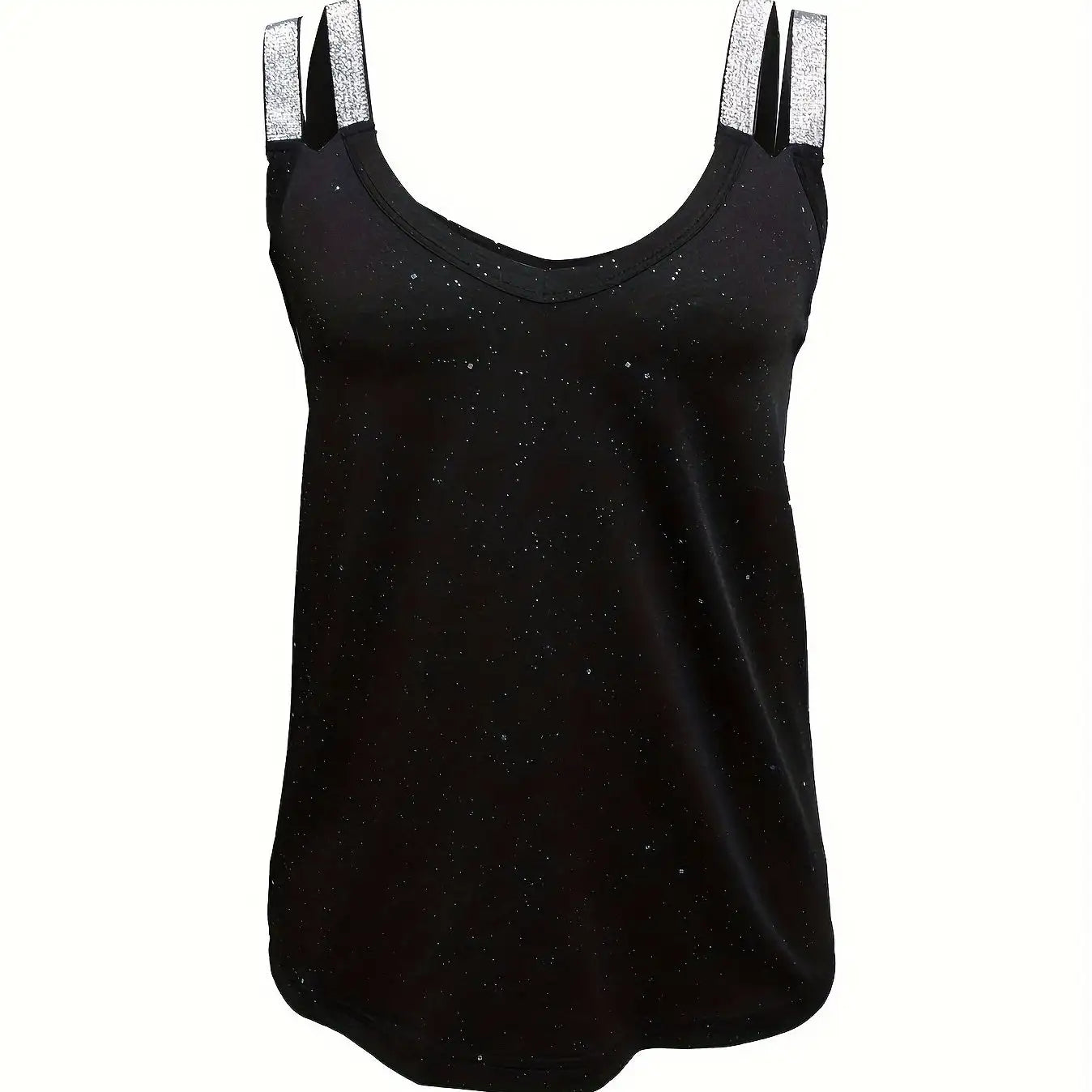 Women's Solid Color Rhinestone Shoulder Strap Sequin Camisole Top - SJB-DIAMOND ELITES
