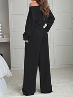 Boat Neck Long Sleeve Top and Pants Set THRIXINE