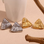 18K Gold Triangular Stud Earrings Ins Fashion Niche Style Retro Earrings For Women Jewelry Pi-Mart