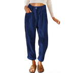 Women's High Waist Pure Color Corduroy Casual Pants Pi-Mart