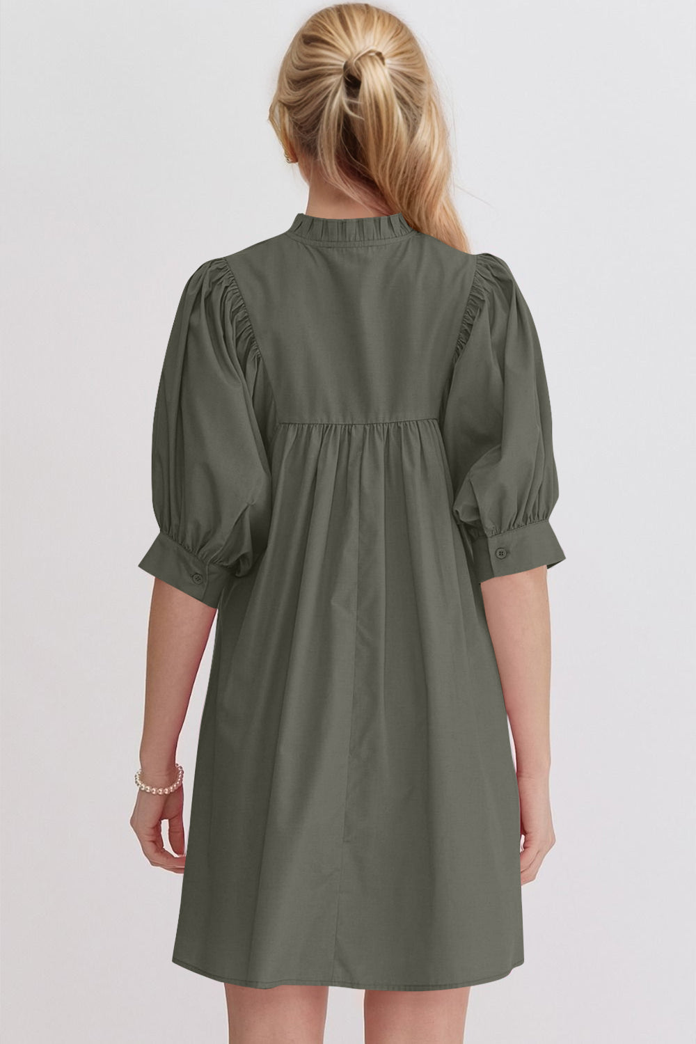 Pink Puff Sleeve Mini Dress Casual and Feminine Dress for Women Simple Classic Summer Dress Stevvex
