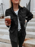 Retro Pocketed Long Sleeve Zip-Up Jacket Lightweight & Stylish Outerwear for Everyday Wear Stevvex