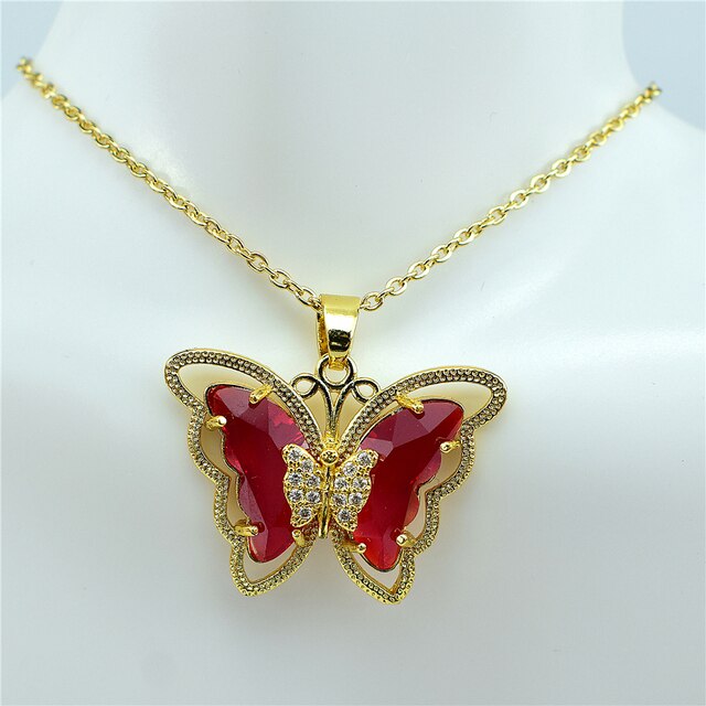 Crystal Glass Butterfly Necklace Pi-Mart