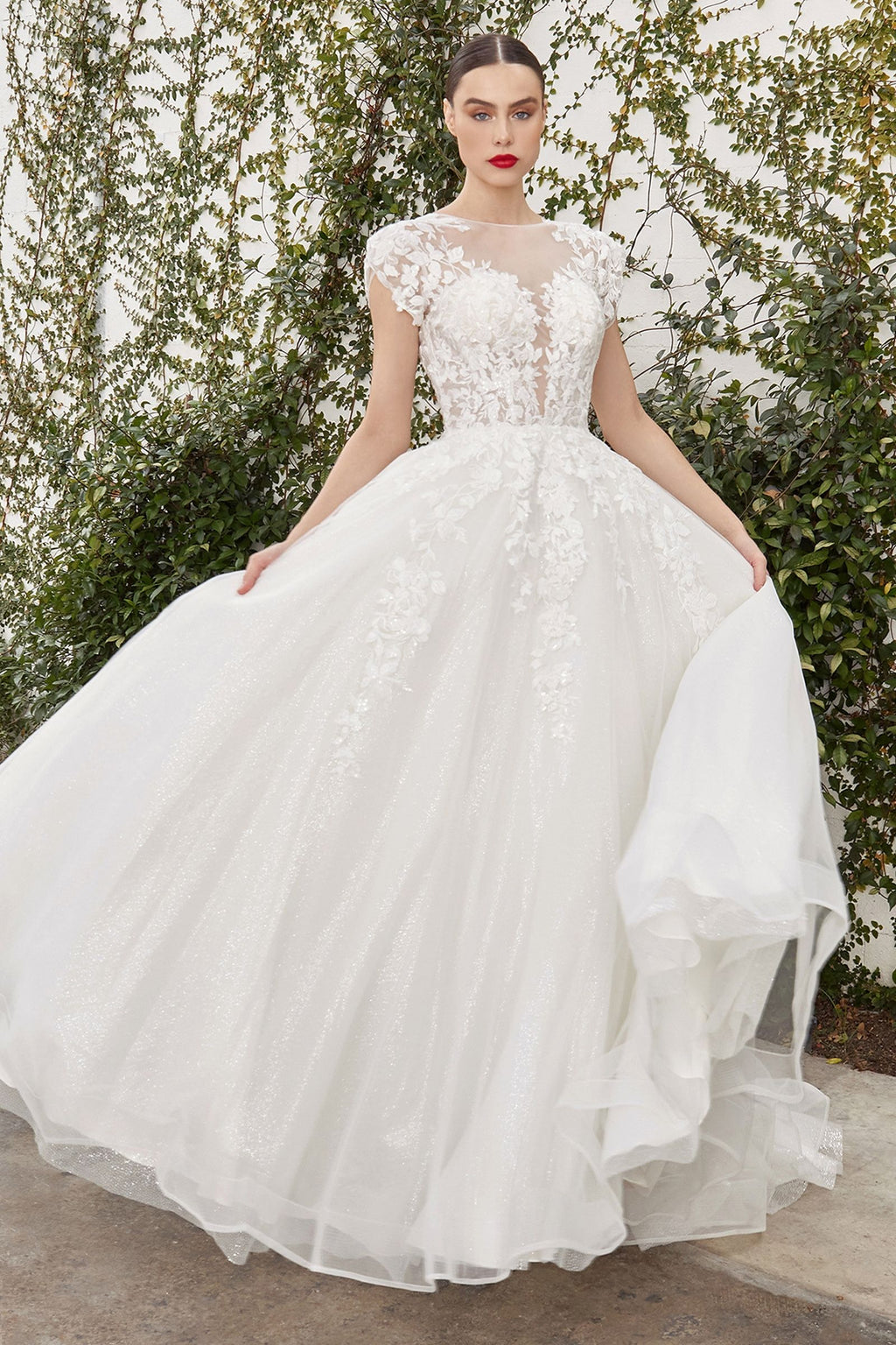 Catherine Cap Sleeve Lace Ball Gown Purplish Diva
