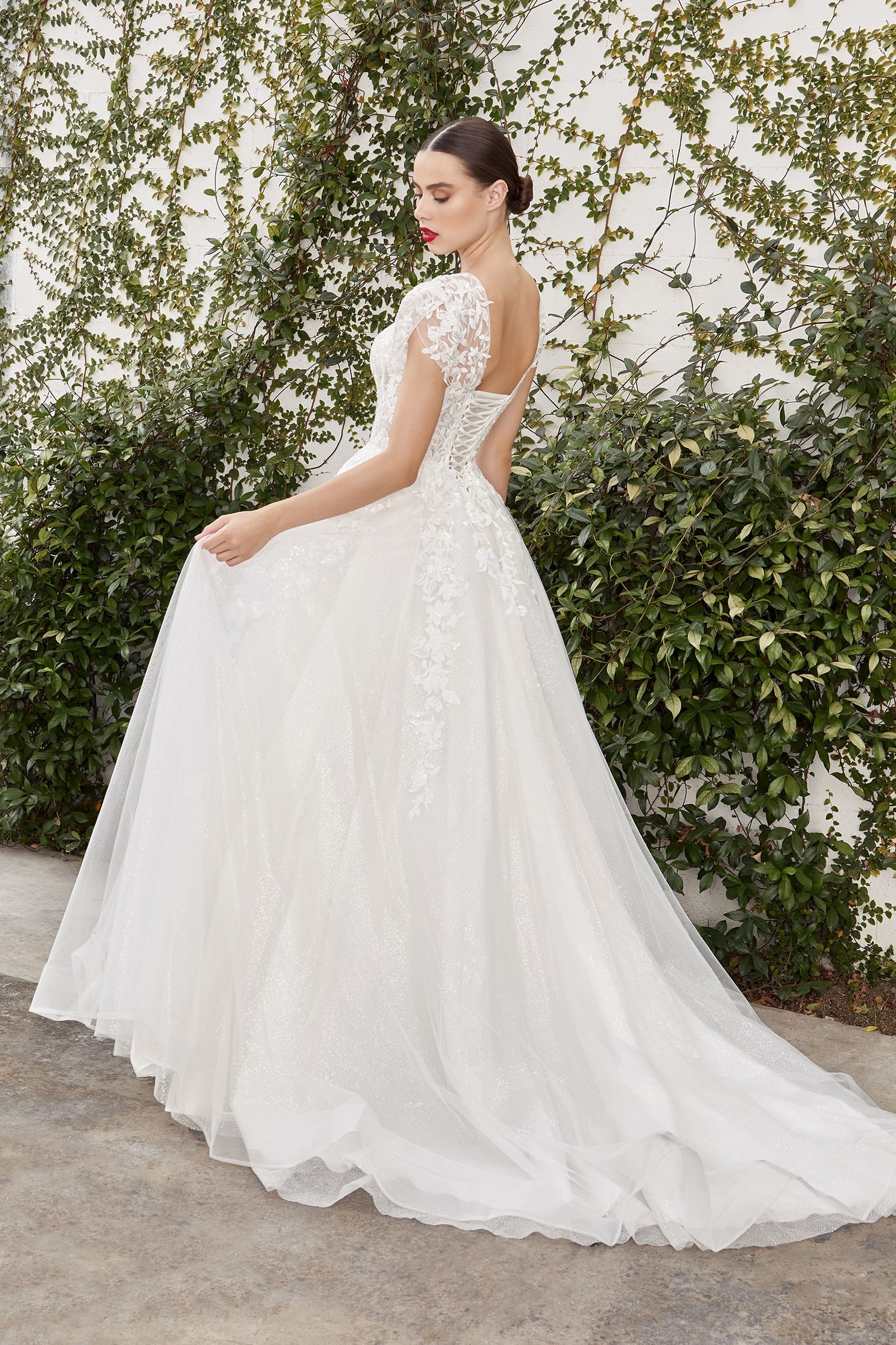 Catherine Cap Sleeve Lace Ball Gown Purplish Diva