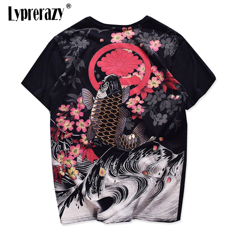 Vintage Japanese Harajuku Floral Carp Men's T-shirt