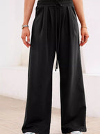 Tied Elastic High Waist Pleated Detail Solid Sweatpants THRIXINE