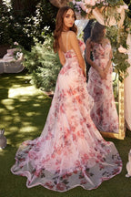 A-Line Floral Printed Gown Purplish Diva