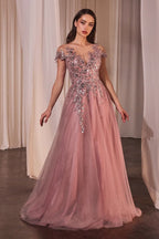 A-Line Cap Sleeve Ball Gown Purplish Diva