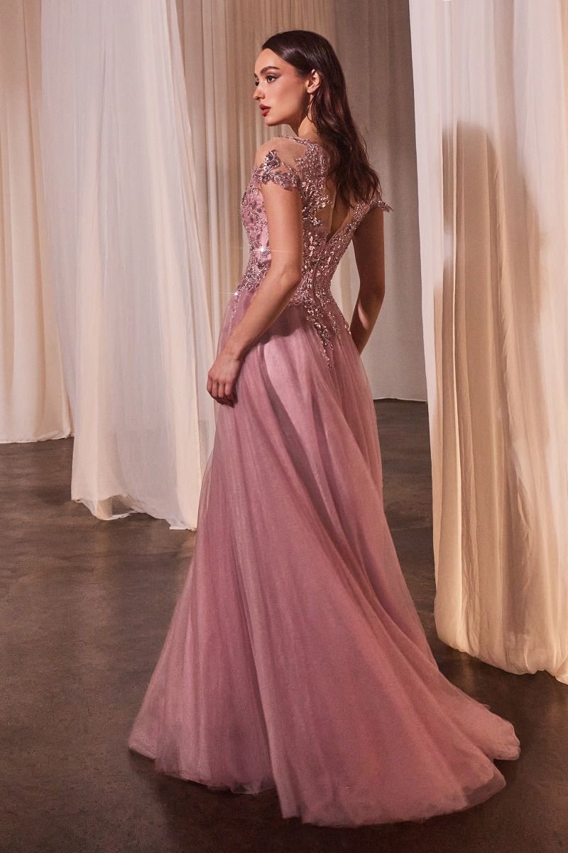 A-Line Cap Sleeve Ball Gown Purplish Diva