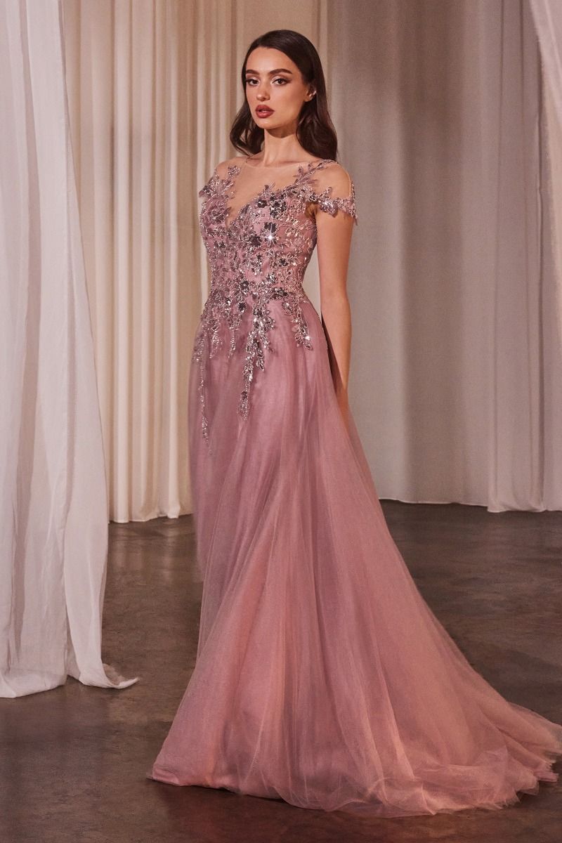 A-Line Cap Sleeve Ball Gown Purplish Diva