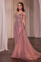 A-Line Cap Sleeve Ball Gown Purplish Diva