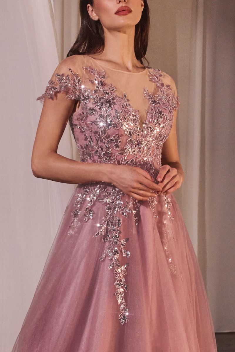 A-Line Cap Sleeve Ball Gown Purplish Diva