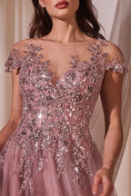 A-Line Cap Sleeve Ball Gown Purplish Diva
