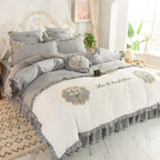 Summer Ruffled Cotton Four-piece Set Girl Heart Embroidery Flower Quilt Cover Pi-Mart