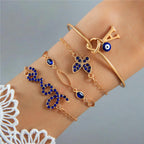 4pcs Blue Flower Love Butterfly Bracelet Set With Rhinestones Design Valentines Day Pi-Mart
