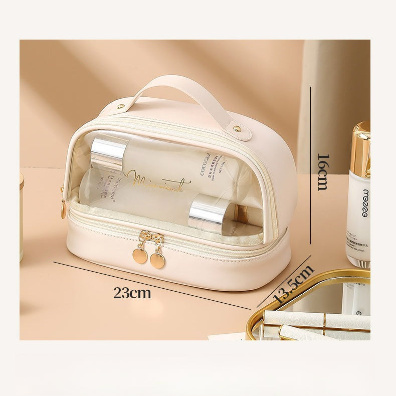 Transparent double layers cosmetic bag, travel large-capacity portable storage bag, PVC waterproof handbag cosmetic toilet bag, transparent makeup purse,Makeup bag with compartments, - SJB-DIAMOND ELITES