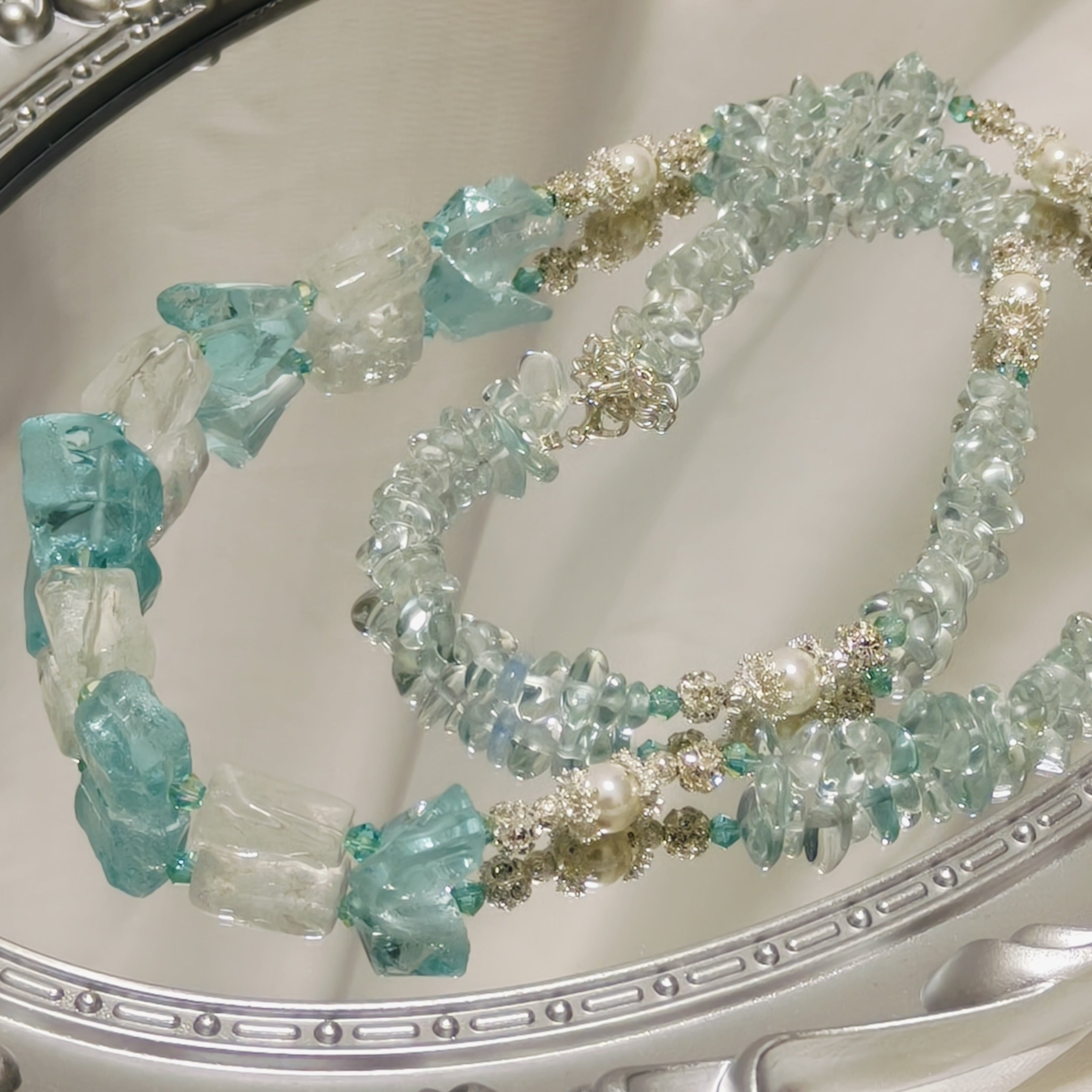 Handmade Premium Crystal Necklace |  Artisan Woven Jewelry with Alloy Accents  | Elegant Sparkling Statement Necklace for Women (MAC344)