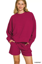 Zenana Ribbed Round Neck Pullover and Shorts Set THRIXINE