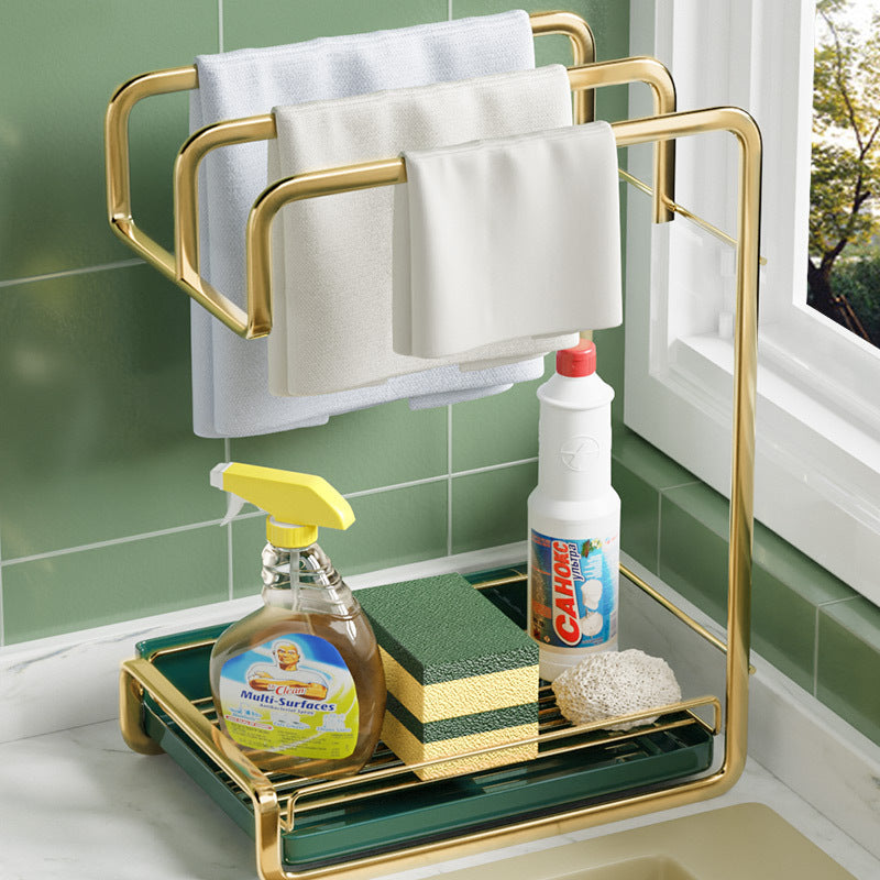 Sponge Holder Wall Mounted Kitchen Organizer Dish Drainer Brush Soap Rack With Drain Tray Rag Rack Bathroom Kitchen Accessories Pi-Mart