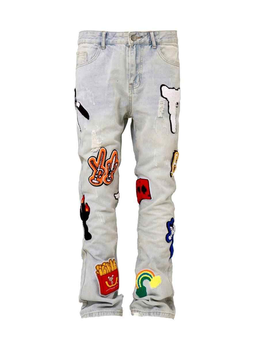 Light Color Irregular Towel Embroidered Slim Straight-leg Denim Trousers Lootquake LLC