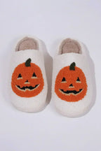 Black Halloween Pumpkin Print Plush Slippers